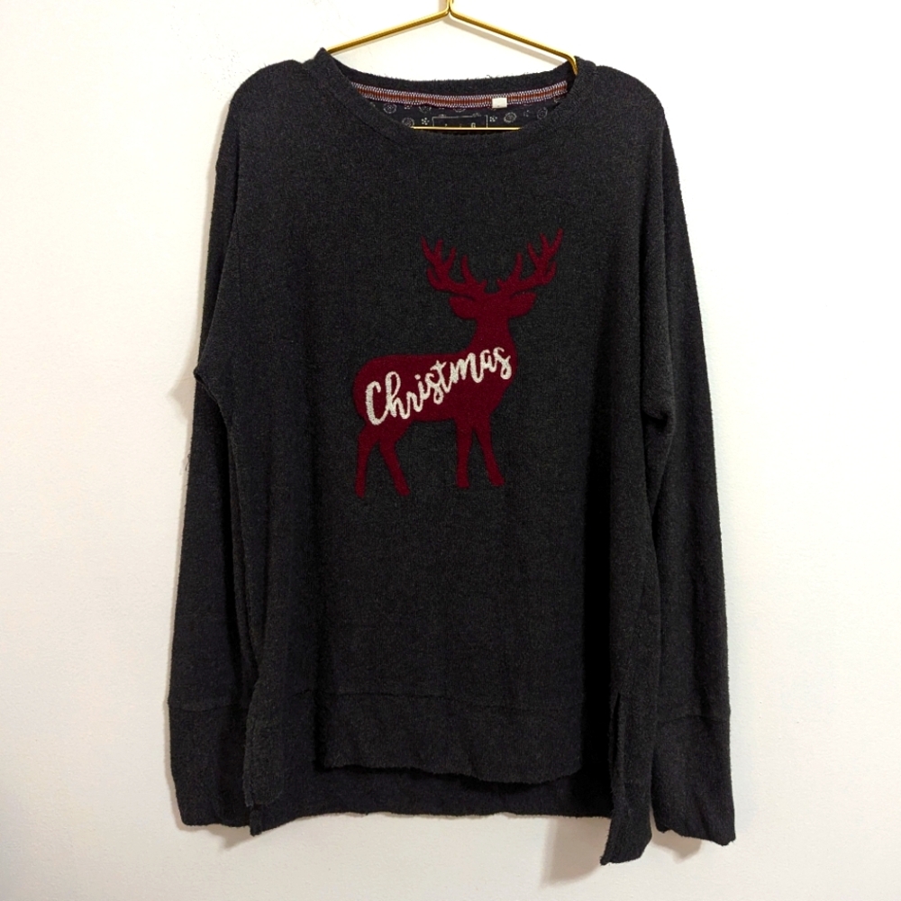 Women's Royce Brand Large Dark Gray Christmas Sweater with Red Reindeer